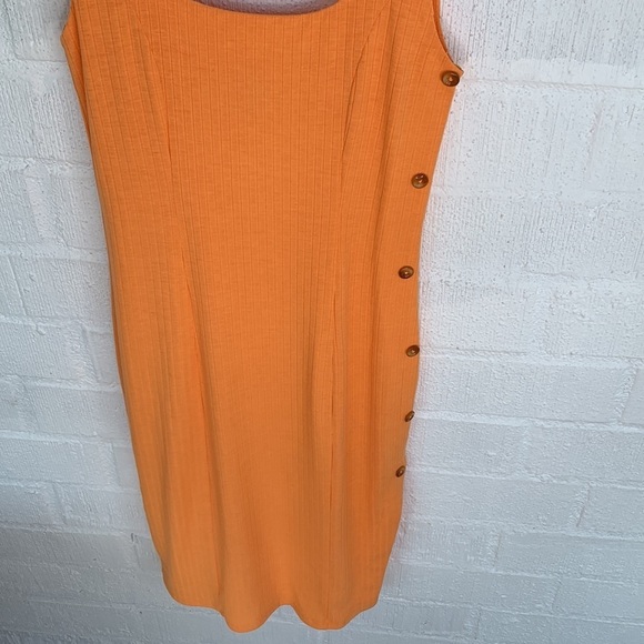 H:ours by Revolve Ribbed Orange Side Button Down Slit Bodycon Dress sz S - Picture 3 of 8
